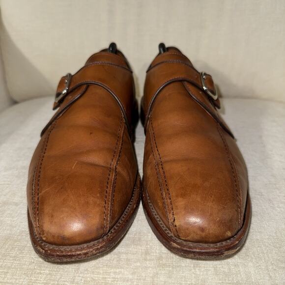 Vtg Allen Edmonds Concord Men\'s Walnut Tan Bicycle Toe Monk Strap Men\'s 11D